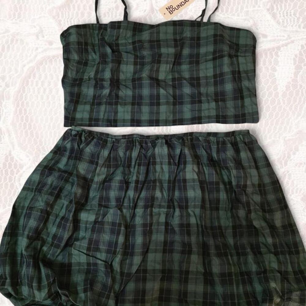 No Boundaries Navy Green Bubble Skirt Tank Set Plaid Set Large